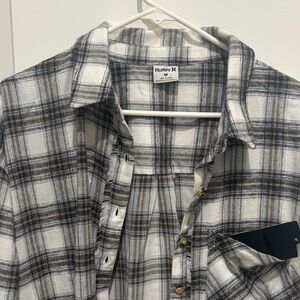 Hurley women’s  Casual Plaid Shirt - Black, White, and Gray
